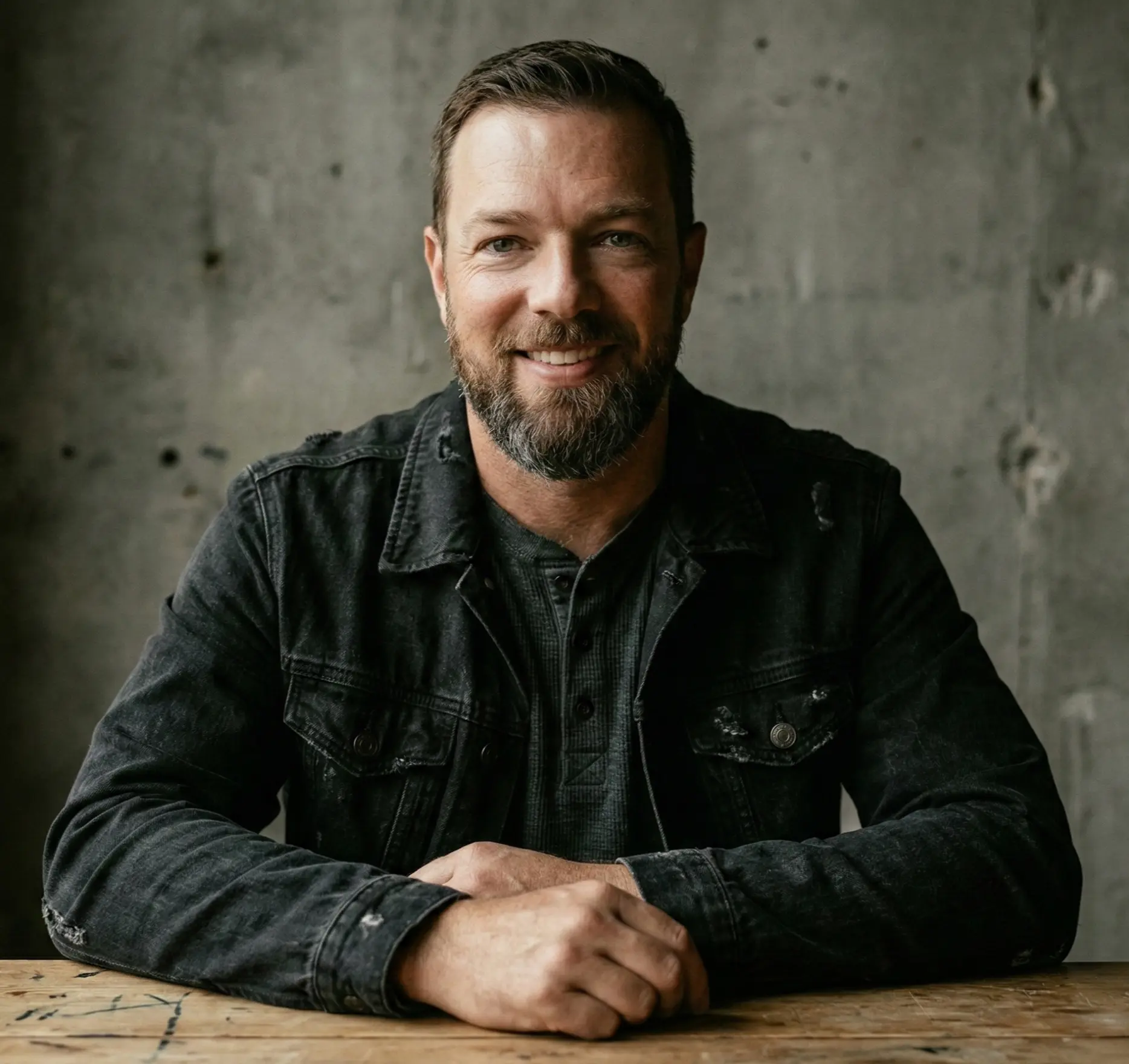 Jay Corey seated at a wooden table